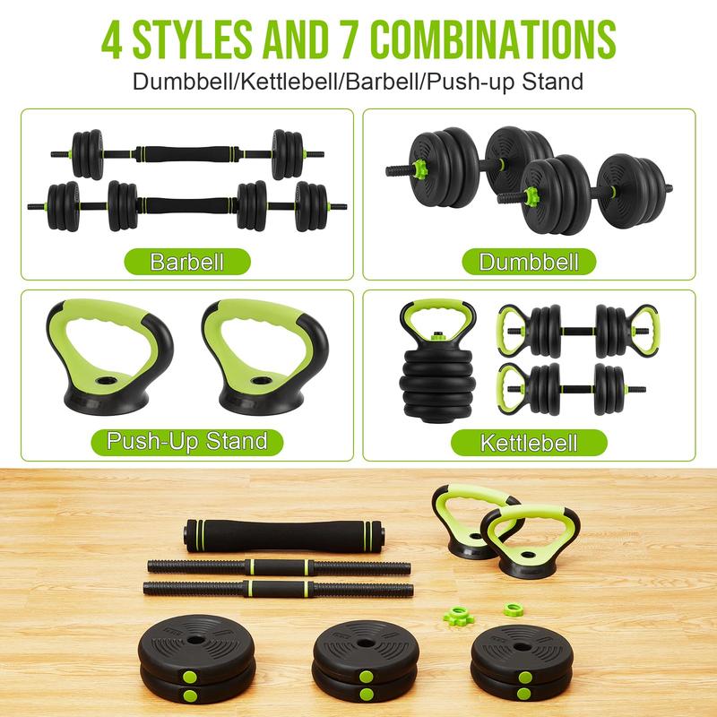 Juego de 2 mancuernas ajustables (40/30 kg) - Pesas 4 en 1 que se convierten en barra, pesa rusa y soporte para flexiones - Equipo ergonómico para gimnasio en casa con asas antideslizantes para abdominales para hombres y mujeres. Entrenamiento de cuerpo c