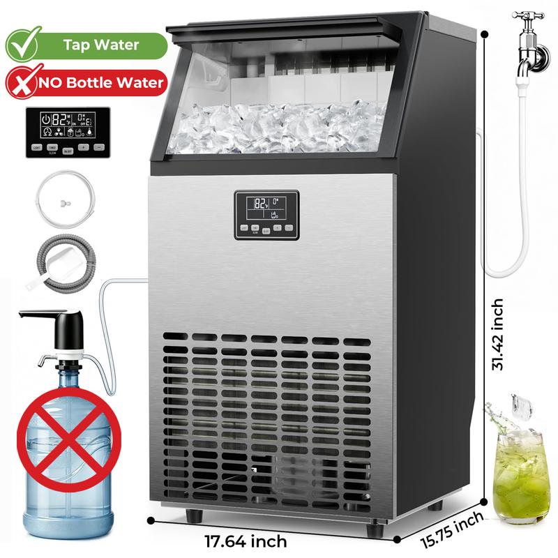 Kismile Máquina para hacer hielo comercial, 2026 mejorada 66 libras/80 libras/100 libras/120 libras 24 horas máquina de hielo de acero inoxidable con capacidad de almacenamiento de 33 libras, máquina de hielo independiente autolimpiante para el hogar, bar