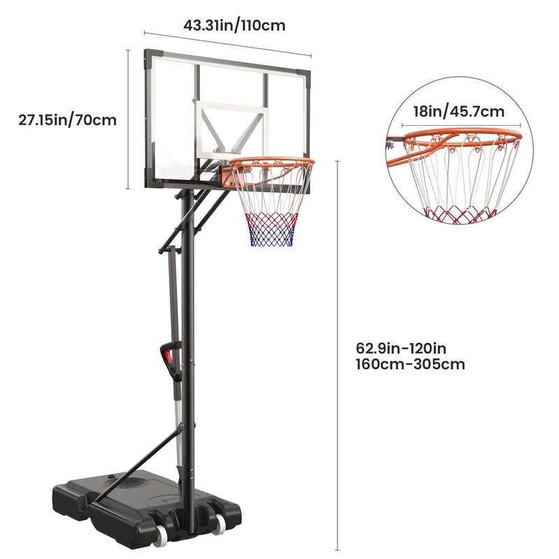 Sistema de aro de baloncesto portátil DAYAGO - Aro de 2,6 m (8,5 pies) de altura ajustable con tableros de 84 cm (33"), ruedas, ideal para entrenamiento infantil, entrada de vehículos y juegos en interiores/exteriores, adultos.