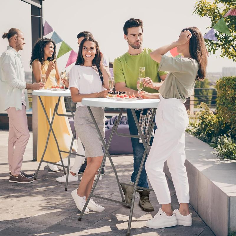 Mesa redonda plegable de plástico VINGLI de 23,5/32" de altura de bar, material HDPE con acabado de metal gris, mesa alta para fiestas al aire libre, cafeterías, restaurantes, patios traseros, comedores, eventos de bodas, 1 unidad.