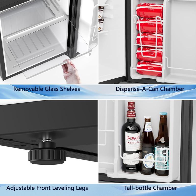 Mini refrigerador portátil COWSAR de 1.6/2.6 pies cúbicos con congelador separado, refrigerador compacto de una puerta, 7 ajustes de temperatura, 2 estantes extraíbles, 0.66 kWh/día, 0 °F-32 °F, 25 x 19.09 x 17.52 pulgadas, ideal para dormitorio, oficina,