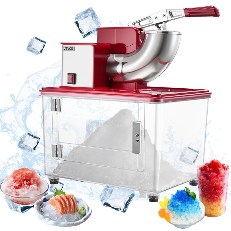 VEVOR Trituradora de hielo comercial 661LBS/H, máquina eléctrica de cono de nieve de 350 W con 4 cuchillas, máquina de hielo raspado de acero inoxidable de 2000 RPM con caja de hielo triturado de 11 gal, para restaurantes familiares, bares, rojo
