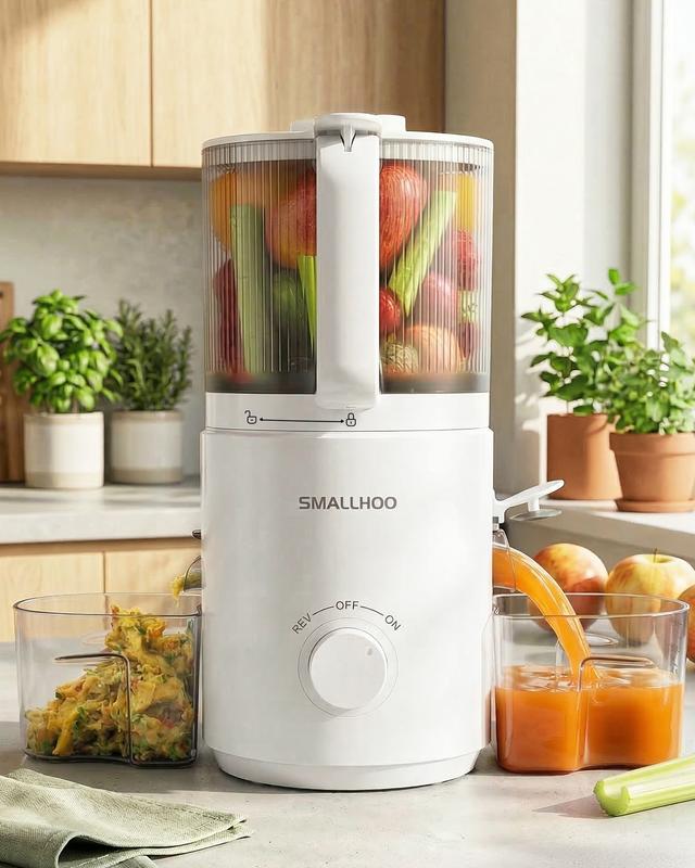 Licuadora de prensado en frío 3 en 1, boca de alimentación ancha de 18 cm, para frutas y verduras enteras, sorbetes y leches vegetales, fácil de limpiar, gran capacidad de 355 ml.