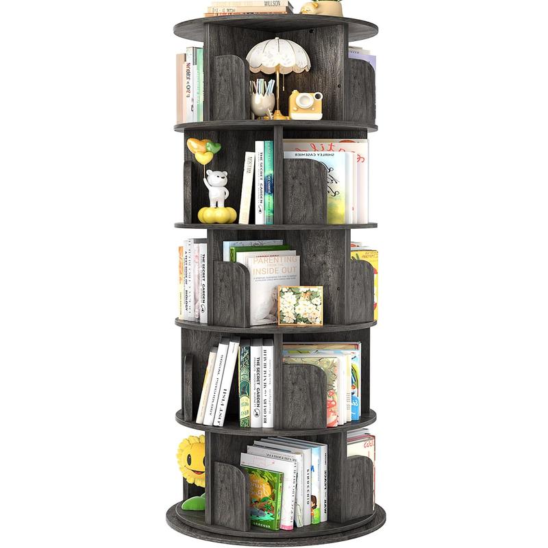 Estantería giratoria Homieasy de 4/5/6 niveles, torre de estantería giratoria de madera con exhibición de 360°, estantería de pie con almacenamiento, estantería giratoria de esquina para espacios pequeños, dormitorio, sala de estudio.