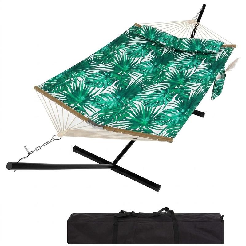 【Oferta de verano】Hamaca doble portátil con soporte, capacidad de 215 kg, diseño portátil con cuerda de equilibrio, para patio, jardín, playa, ambiente veraniego, hamaca para el jardín, muebles de exterior para patio