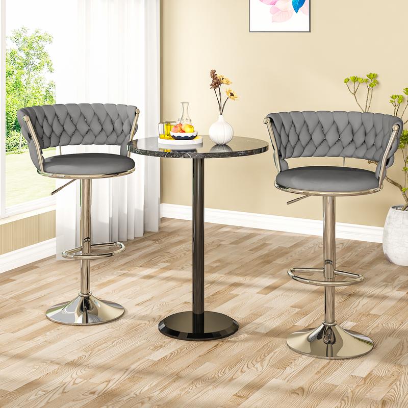 Juego de 2 taburetes de bar de terciopelo, sillas de bar minimalistas con altura ajustable, sillas tapizadas para isla de cocina, beige, negro, gris summergarden
