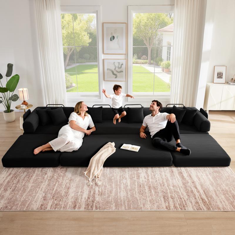 【1/2 Paquetes】Sofá cama convertible de 79-118" con 4 almohadas, sofá futón de pana 5 en 1 para espacios pequeños, sofá modular de suelo con estructura de forma fija, para cama de invitados y área de juegos para niños con funda lavable, sofá de peluche par