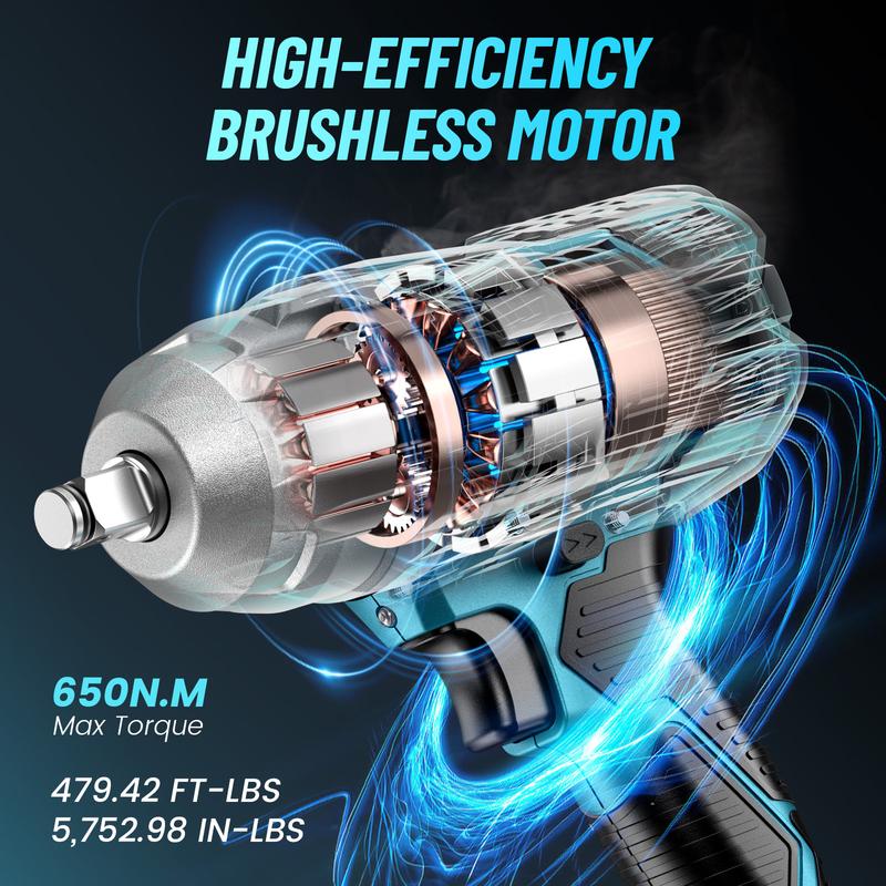 Llave de impacto inalámbrica 3 en 1 de 1/2'', 3300 RPM, destornillador de impacto sin escobillas con 2 baterías de 4.0 Ah, 6 vasos, brocas, 6 tornillos, herramienta eléctrica de alta resistencia.