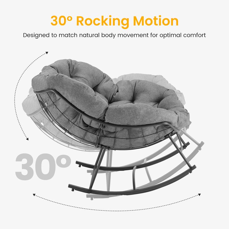Silla mecedora tipo huevo extragrande y resistente Sweetcrispy con cojín, capazo de soportar hasta 204 kg (450 lbs), apta para todo tipo de clima, ideal para patio, jardín o sala de estar.