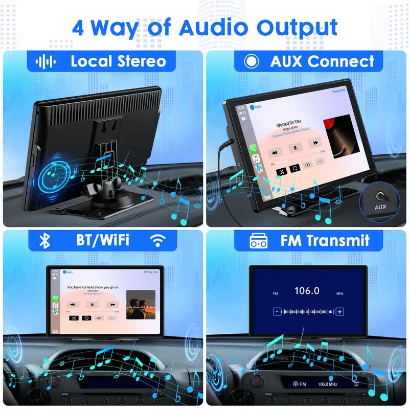 WHATOOK CarPlay inalámbrico portátil de 9 pulgadas con cámara de visión trasera 1080p, navegación GPS, Mirror Link, control por voz y Bluetooth para la actualización del sistema de audio del automóvil.