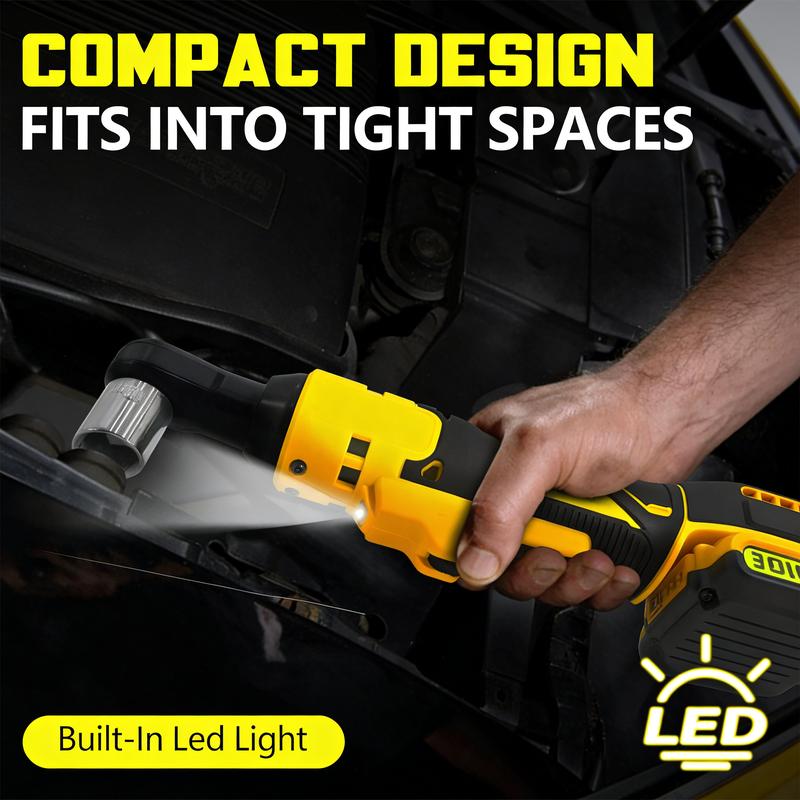 Llave de carraca eléctrica inalámbrica sin escobillas de 3/8" para batería de iones de litio Dewalt de 20 V, herramienta de alta potencia con luz LED y 9 ​​vasos, color amarillo.