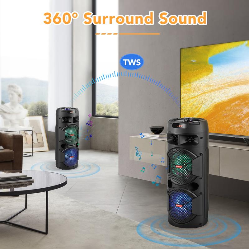 Portable Bluetooth Speaker Dual 6.5" SubWoofer Rechargeable Wireless Speaker Party Sound Box AUX / TWS / FM / Remote Control / Microphone / LED Audio