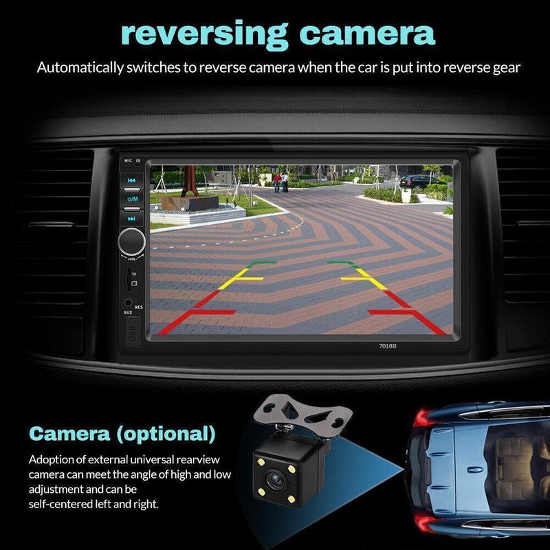 Radio estéreo para coche de 7 pulgadas, doble DIN, con pantalla táctil y cámara de marcha atrás, radio estéreo HD con pantalla táctil, llamadas manos libres Bluetooth, FM, TF, AUX, USB, reproductores de vídeo para coche Outdoorfun, reproductor Android par