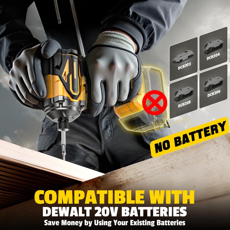 Atornillador de impacto inalámbrico de 1/4" compatible con baterías Dewalt/Milwaukee (¡solo herramienta!), taladro de impacto sin escobillas de 2800 in-lbs, 4 velocidades, 3900 RPM, herramienta compacta para construcción y hogar summervibes