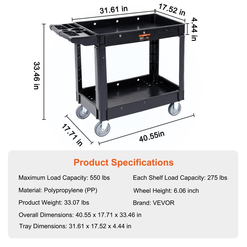 Carro de servicio móvil VEVOR de PVC resistente con 3 estantes - Capacidad de 75 kg, ruedas giratorias con bloqueo, asa ergonómica, soporte plegable con ruedas, estantes organizadores estables, ideal para artículos del hogar, hoteles y almacenes.