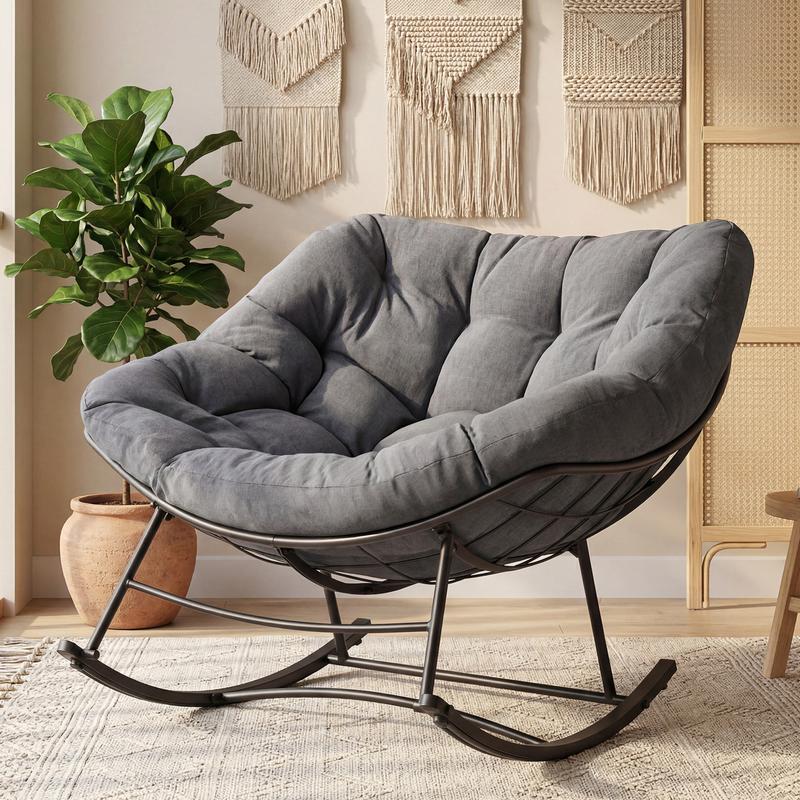 Silla mecedora tipo huevo extragrande y resistente Sweetcrispy con cojín, capazo de soportar hasta 204 kg (450 lbs), apta para todo tipo de clima, ideal para patio, jardín o sala de estar.