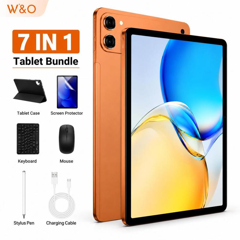 【Ofertas para ti】Tablet W&O de 11 pulgadas con Android 15, 12 GB de RAM, 256 GB de ROM, batería de 10000 mAh, paquete 7 en 1 con teclado Bluetooth, ratón, funda, lápiz óptico, cámara dual, tableta portátil tipo C, regalo ideal para la vuelta al cole.