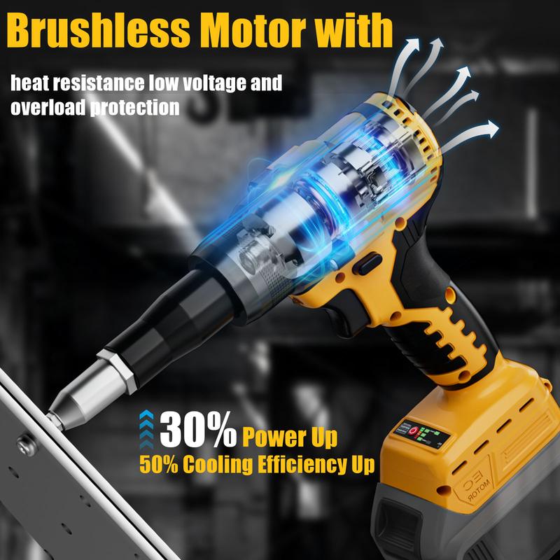 Remachadora eléctrica inalámbrica compatible con batería Dewalt de 20 V (¡¡SIN batería!!), 3 tamaños de remaches de aluminio (1/8", 5/32", 3/16"), con boquilla de kit, herramientas de ferretería industrial de metal summervibes