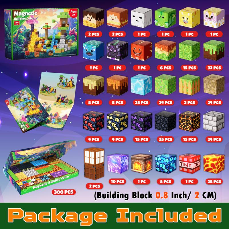 300 bloques magnéticos de 2 cm con luces - Juguetes de Pascua para niños y niñas, cubos de bloques de construcción magnéticos, imanes apilables, regalos de cumpleaños para niños y niñas de 3 años en adelante.