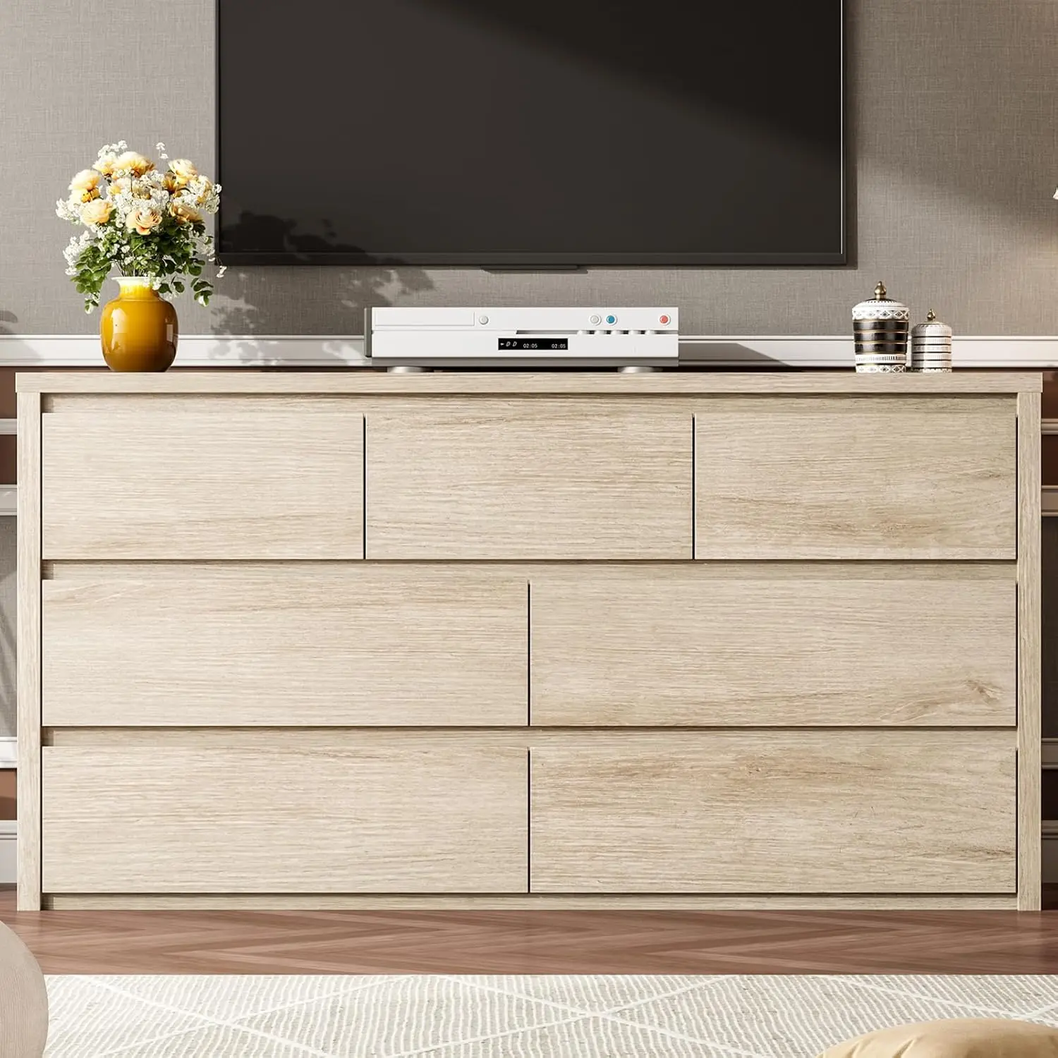 Cómoda moderna de madera con 7 cajones para dormitorio y sala de estar