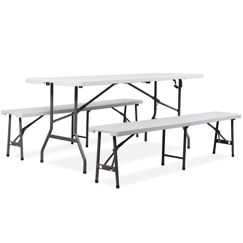 Segawe Juego de mesa plegable portátil de plástico HDPE preensamblada de 1,8 m con 2 bancos ligeros para exteriores de 1,8 m, opciones ligeras y multifuncionales para acampar, picnic, mesas portátiles ligeras, summerwins