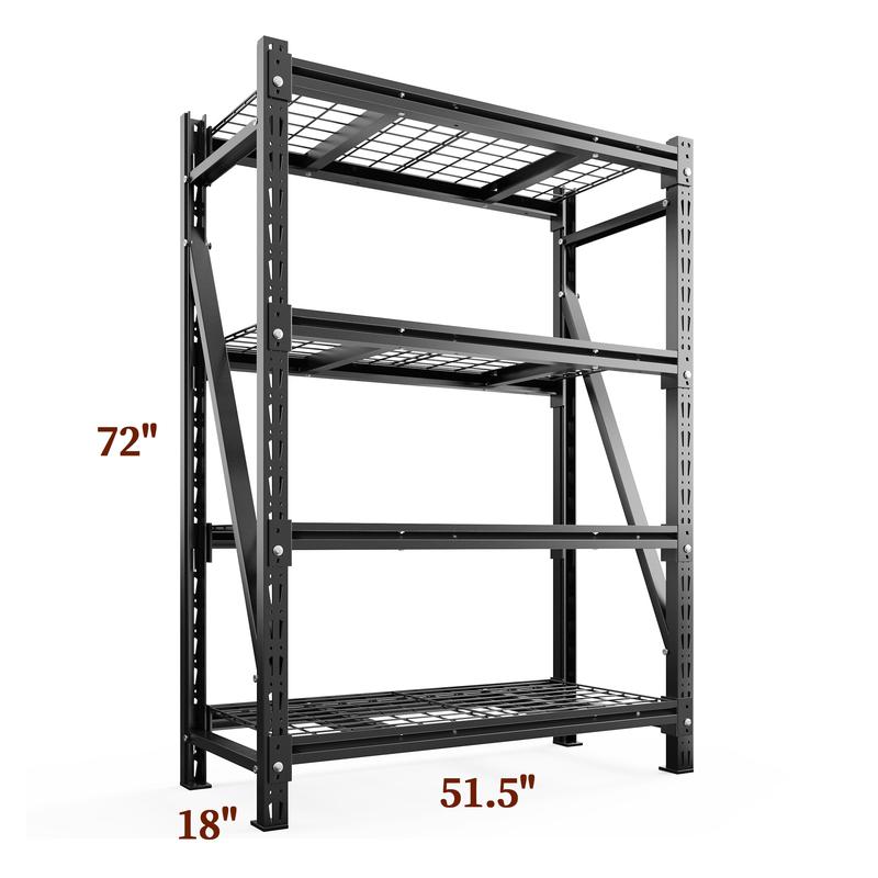 Estantería Raybee de alta resistencia de 60"/51.5" de ancho para garaje, 3000 libras, estantes de almacenamiento reforzados, estantes industriales ajustables, estante utilitario grande de metal para garaje, almacén, sótano, taller, 72" de alto, negro #Tik