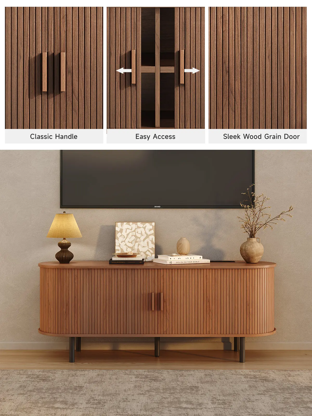 Mueble para TV acanalado de 55/63 pulgadas con toma de corriente