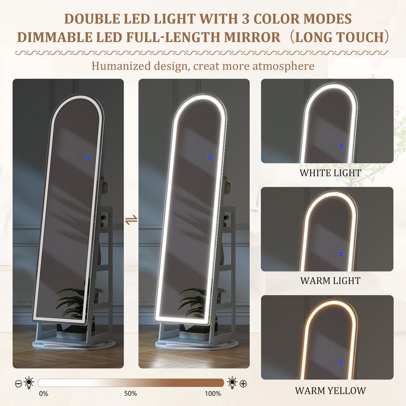 Armario joyero con espejo LED de pie – Armario joyero con cerradura, espejo arqueado de cuerpo entero, luces LED ajustables, regalo ideal para el Día de la Madre, summerwins