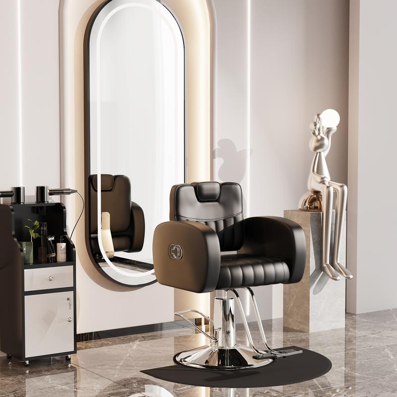 Silla de salón ergonómica dorada con cómodos cojines acolchados, silla de estilista resistente con estructura de acero, elegante silla de peluquería con tapicería de cuero, capacidad de peso de 200 kg (440 lbs).