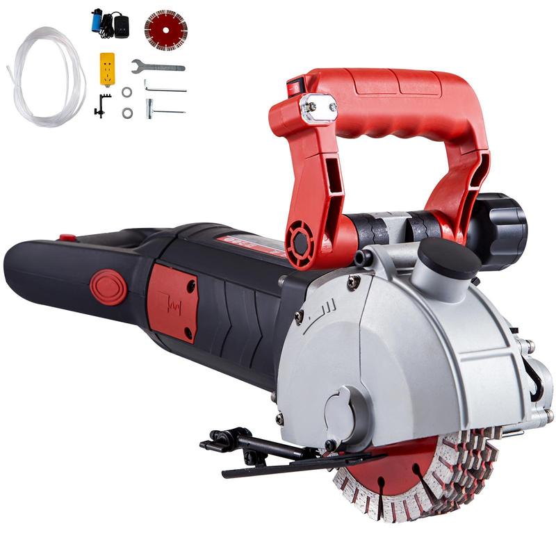 Máquina de ranurado de pared VEVOR 5800W con ancho de corte de 38 mm/1,5", profundidad de corte de 52 mm/2", ranuradora de pared con 8 hojas de sierra de 6,3" de diámetro y 5000 rpm, conformado en una sola pasada y sin polvo.