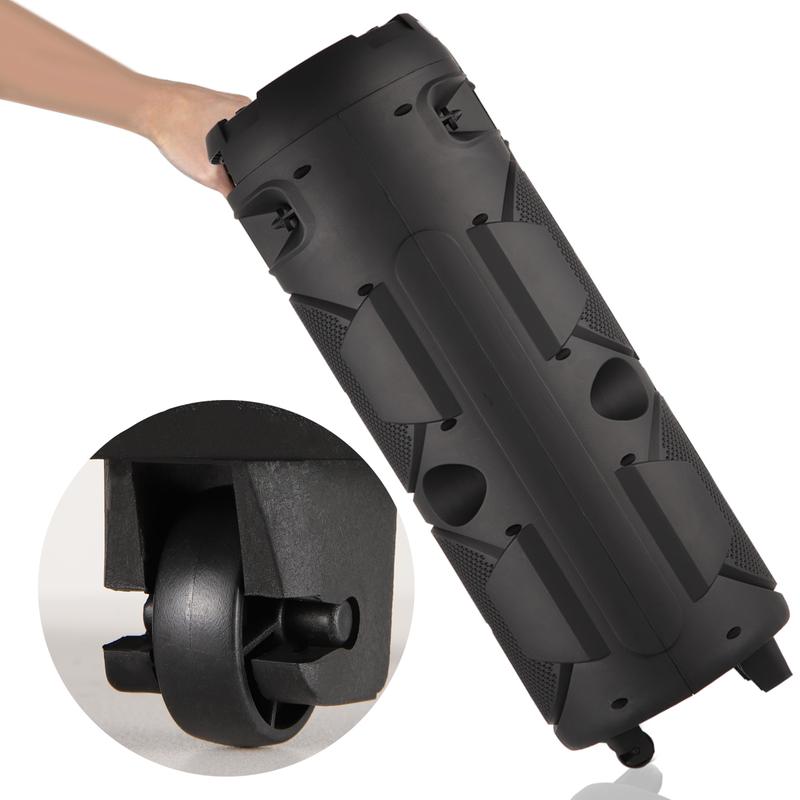 Altavoz inalámbrico doble de 8 pulgadas, sistema de altavoces portátil para fiestas, estéreo Bluetooth, woofer de 2x8", TWS, recargable, radio FM, control remoto, micrófono, iluminación LED y USB.
