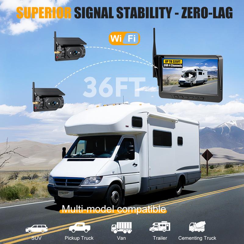 Cámara de visión trasera magnética inalámbrica para autocaravanas, batería recargable USB-C y alimentación solar, configuración inalámbrica, pantalla HD 1080P de 7" con visión nocturna y grabación en memoria, imán sin instalación, cámara de salpicadero pa