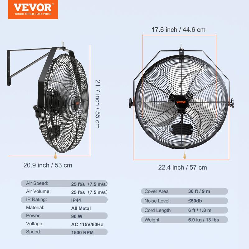 Ventilador de pared impermeable IP44, 3 velocidades, alta velocidad máxima de 4150 CFM, ventilador de pared industrial, comercial o residencial para almacén, invernadero, taller, patio, negro.