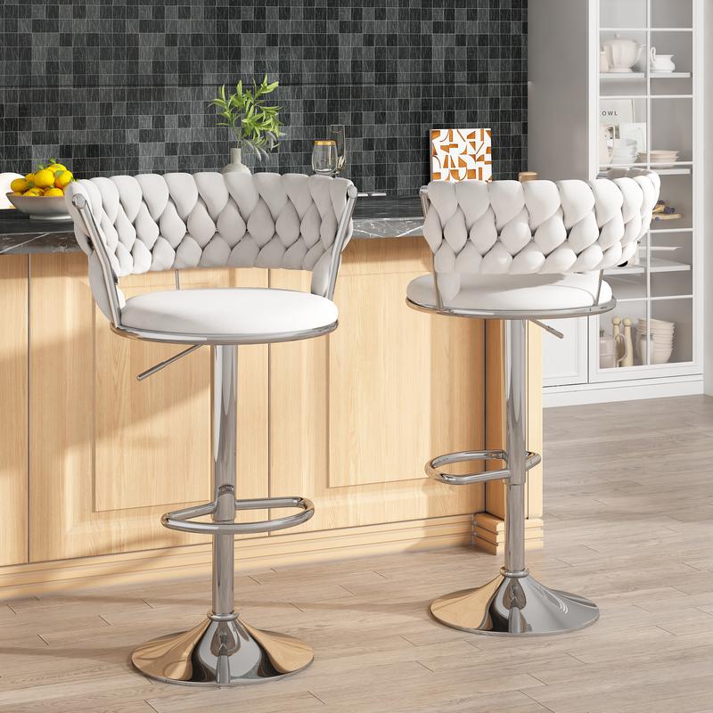Juego de 2 taburetes de bar de terciopelo, sillas de bar minimalistas con altura ajustable, sillas tapizadas para isla de cocina, beige, negro, gris summergarden