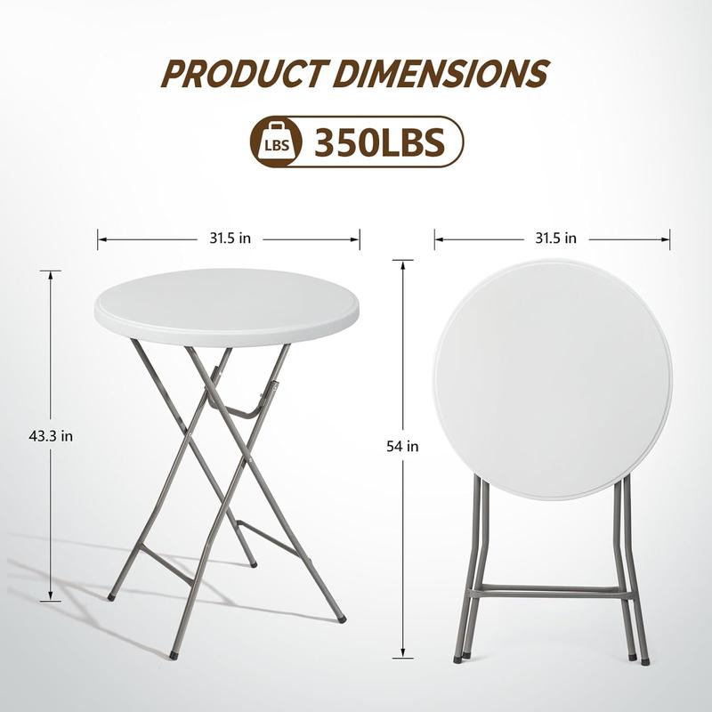 Mesa redonda plegable de plástico VINGLI de 23,5/32" de altura de bar, material HDPE con acabado de metal gris, mesa alta para fiestas al aire libre, cafeterías, restaurantes, patios traseros, comedores, eventos de bodas, 1 unidad.