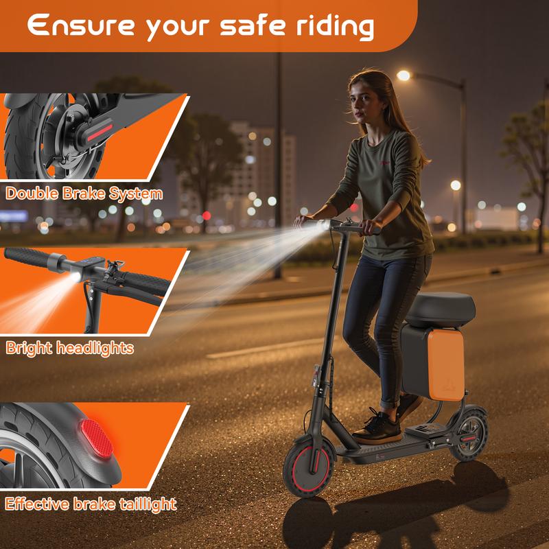 Patinete eléctrico con asiento | Motor de 350 W, velocidad máxima de 30 km/h, batería de 36 V | Diseño plegable con control por aplicación, doble freno y suspensión | Ideal para desplazamientos diarios, viajes por el campus y trayectos cortos por la ciuda