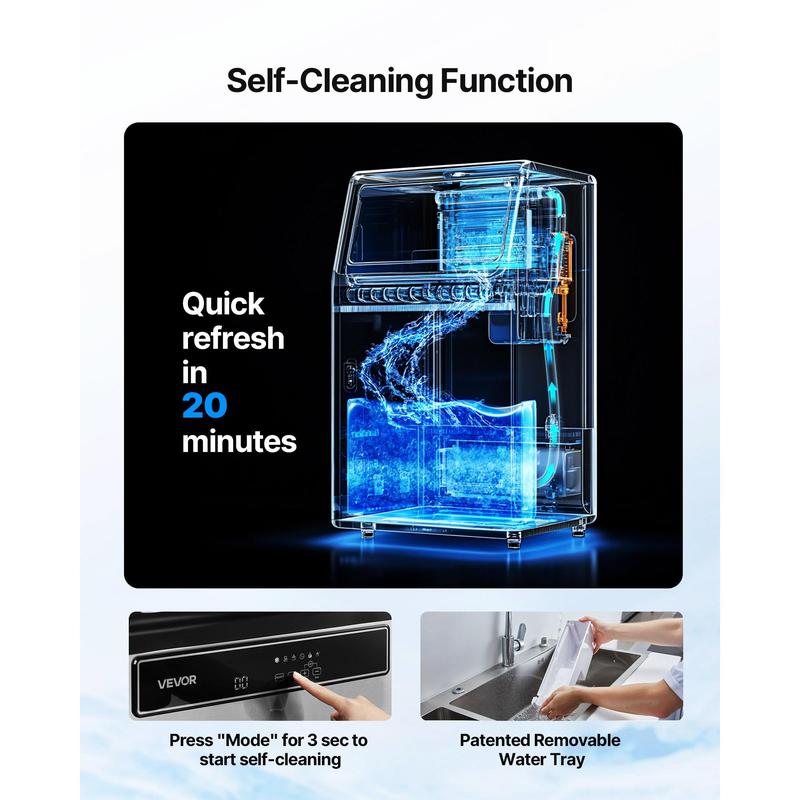 Máquina de hielo comercial, 130 libras/24 horas con almacenamiento de 33 libras, 45 cubitos por ciclo, de acero inoxidable, independiente o bajo mostrador, con pantalla LED y autolimpieza, para bar doméstico o restaurante.