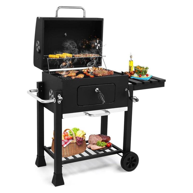 Barbacoa portátil de carbón Ubesgoo de gran tamaño - Área de cocción de 794 pulgadas cuadradas, bandeja de carbón con regulador de calor ajustable, mesa lateral plegable, manivela, ideal para fiestas en patios, jardines y exteriores, y para uso comercial 