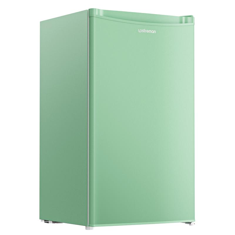 Mininevera Upstreman de 90 litros con congelador - Nevera de viaje compacta de una puerta, estantes de plástico, modelo BR321 de alta eficiencia, termostato ajustable, silenciosa, de bajo consumo energético para dormitorios, con un servicio al cliente fia