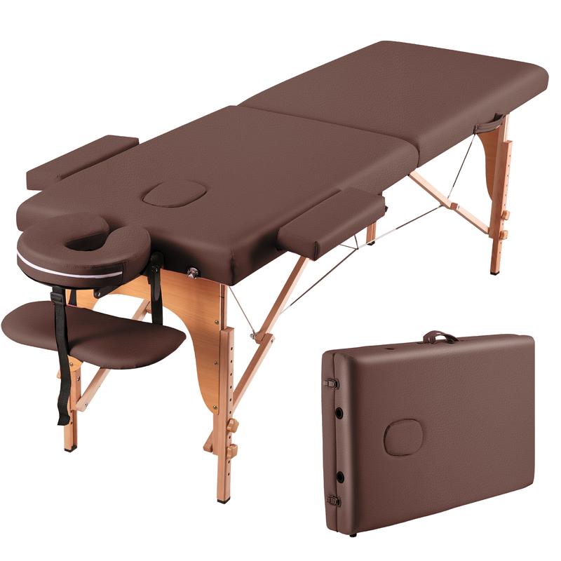 Mesa de masaje portátil ancha, sillón reclinable plegable de 213 cm (84 pulgadas), camilla de spa ajustable en 9 alturas con estuche de transporte, reposacabezas, color marrón (muebles para camping y senderismo).