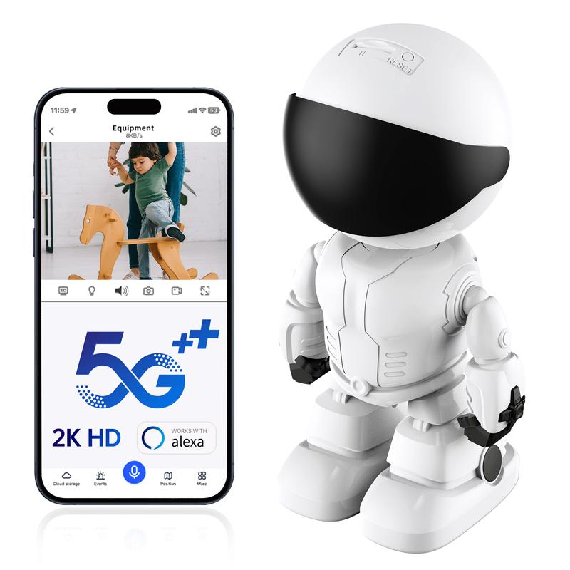 Cámara WiFi de 3MP 5G y 2.4GHz con detección de movimiento y audio bidireccional para seguridad del hogar - Inalámbrica, teléfono de monitoreo automático por cable