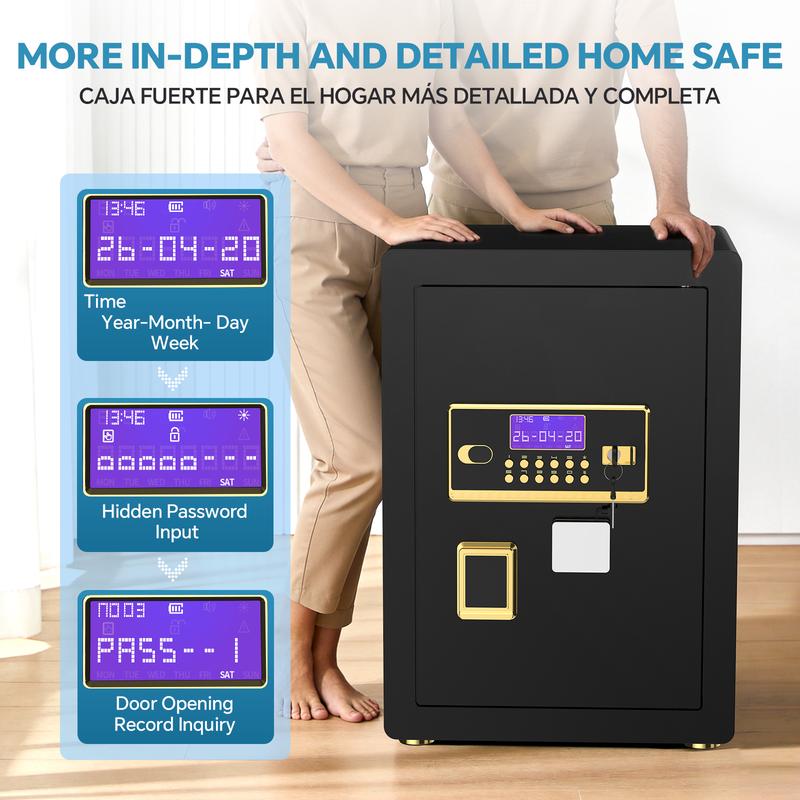 Caja fuerte grande, caja fuerte digital con teclado, sistema de alarma inteligente y cerradura interior, para objetos de valor, dispositivos de espionaje, caja fuerte interior con bolsa ignífuga e impermeable, artículos esenciales para la renovación del h