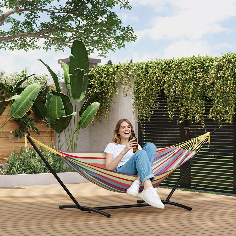 Hamaca portátil para 2 personas con soporte – Acero resistente, ahorra espacio para exteriores/patio, capacidad de 204 kg, bolsa de transporte
