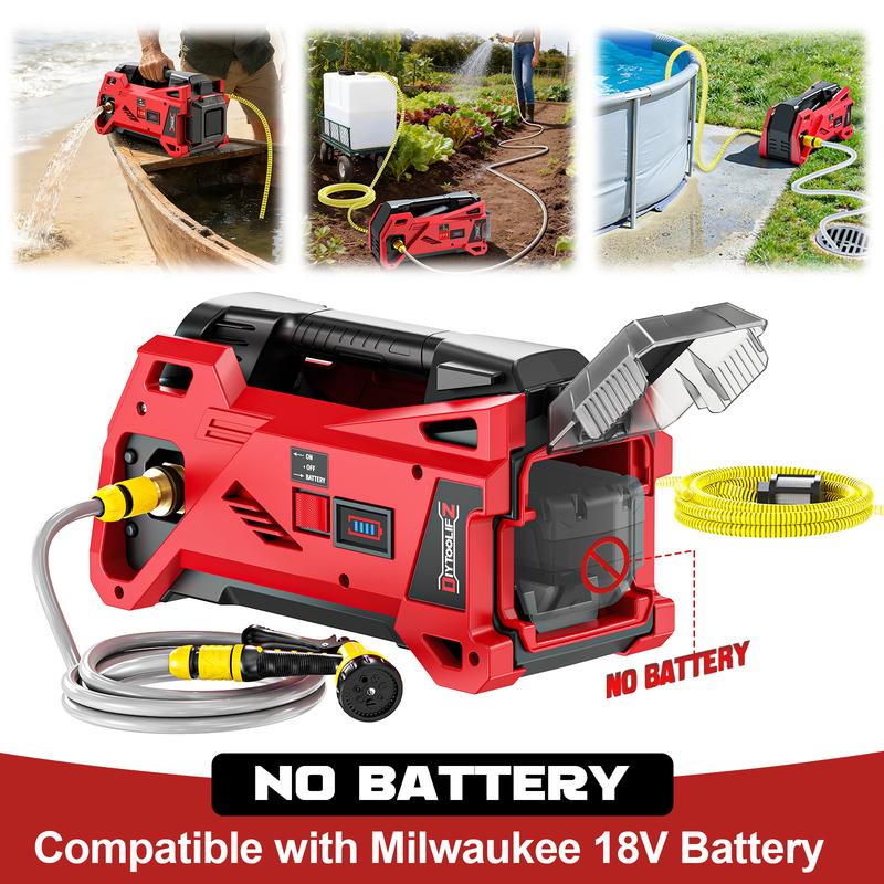 Bomba de transferencia de agua inalámbrica de 9.6 GPM compatible con batería Milwaukee de 18 V【¡SIN BATERÍA!】, bombas eléctricas para estanques, autocebante portátil para RV, tanques, drenaje de piscinas, riego de jardines summervibes