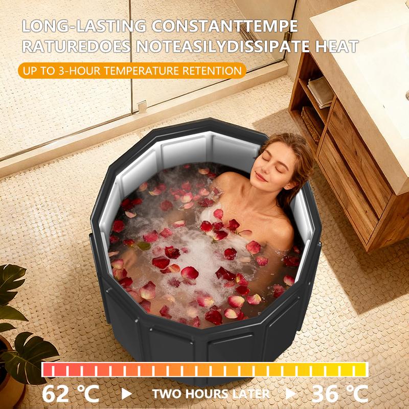 Bañera portátil para adultos, bañera plegable para baños de agua caliente y fría, bañera pequeña plegable para el baño, bañera portátil aislada de 6 capas, ahorra espacio (65 cm × 105 cm) #SummerVibes
