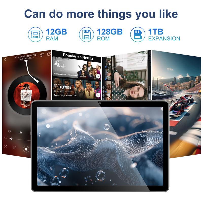 Tablet Android 15, tableta de 10 pulgadas con teclado, ratón, lápiz óptico, funda, 12 GB + 128 GB, batería de 6000 mAh, cámara de 13 MP + 5 MP