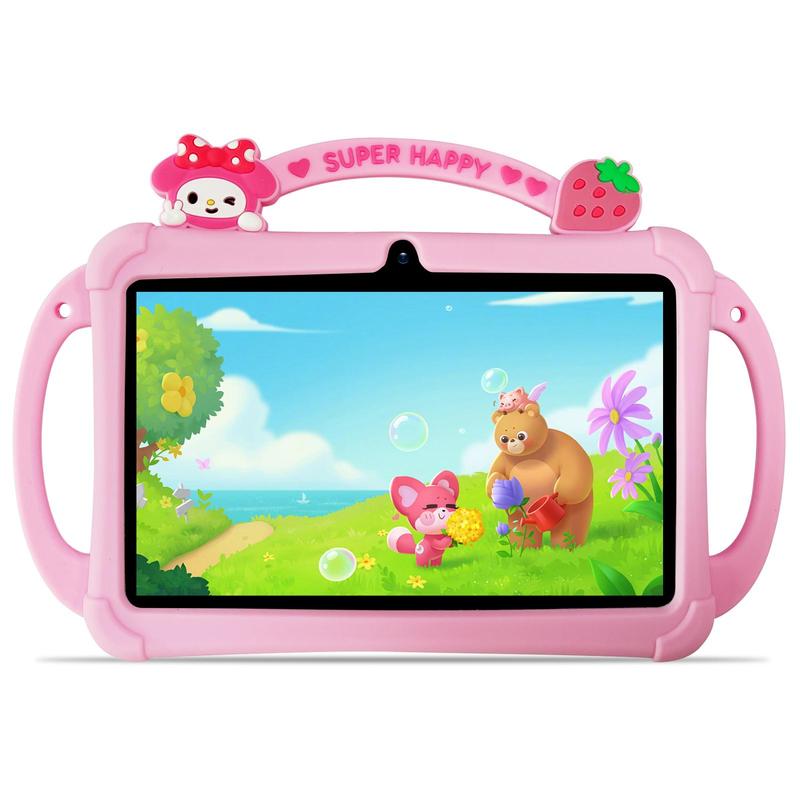 [Summervibes] Tableta infantil PRITOM de 7 pulgadas con Android 13, Bluetooth, WiFi, pantalla HD, funda protectora, control parental, doble cámara y aplicaciones educativas preinstaladas. Tableta ideal para el aprendizaje de niños y niñas.