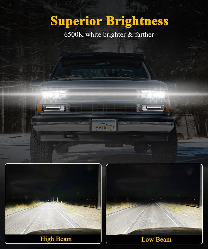 Conjunto de faros LED homologados por el DOT para Silverado C/K 1500/2500/3500 88-98, 6500K con intermitentes secuenciales, luz diurna con animación de arranque y luz alta/baja.