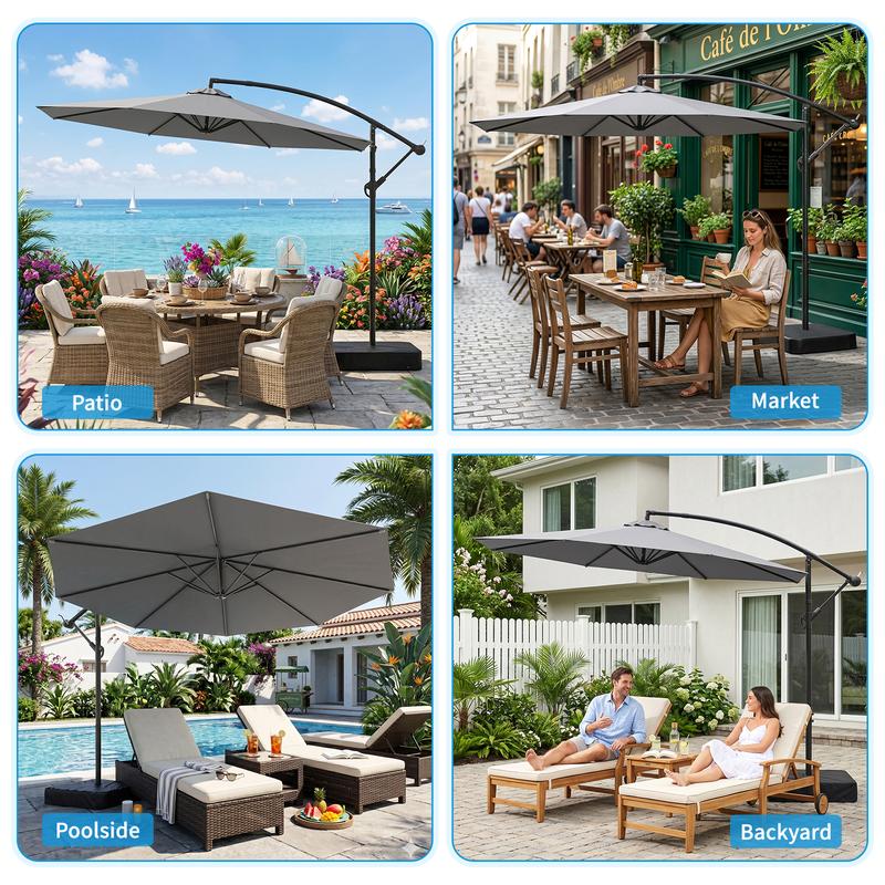 Sombrilla de patio Lilypelle Offset con base, 99% de protección UV, impermeable, para exteriores, ideal para patio, jardín o piscina, 3 metros, con inclinación de 45°, diseño voladizo, summerwins, decoración del hogar, artículos esenciales para acampar, d