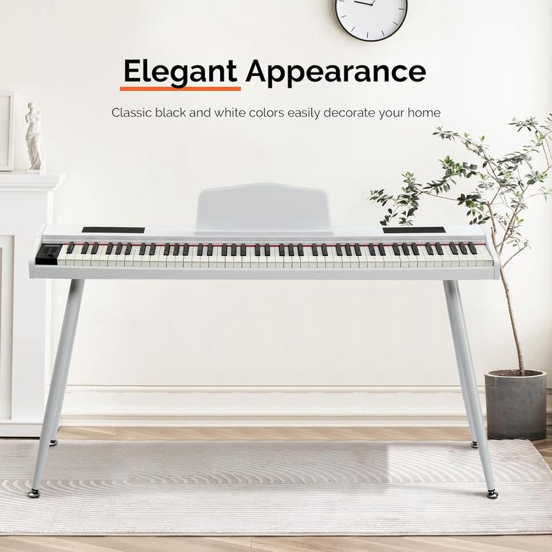 Kit de teclado de piano digital portátil GLARRY de 88 teclas semipesadas, con soporte, pedales triples, fuente de alimentación, 2 altavoces, Bluetooth, conector para auriculares de 3,5 mm y 128 ritmos para principiantes.